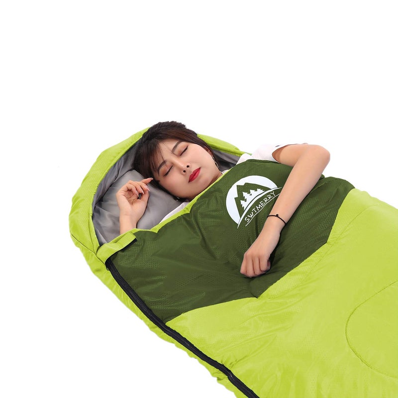SWTMERRY Sleeping Bag 3 Seasons (Summer, Spring, Fall) Warm & Cool Weather - Lightweight,Waterproof Indoor & Outdoor Use for Kids, Teens & Adults for Camping Hiking, Backpacking and Survival (Green) - Image 4